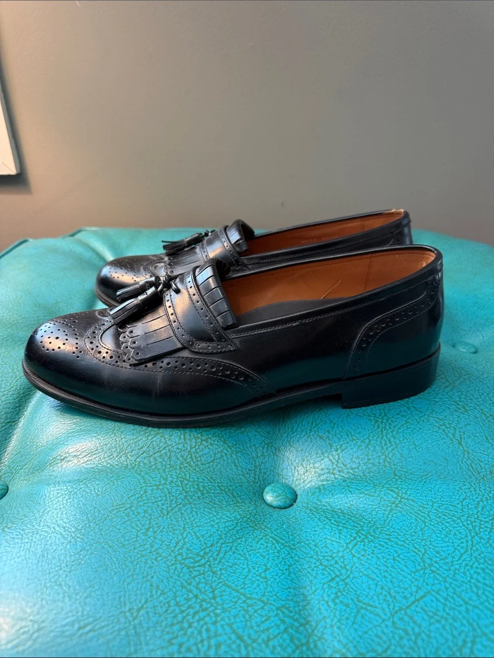 French Shriner Milton Men’s 11 Wide Black Leather Wingtip Kiltie Tassel Loafer